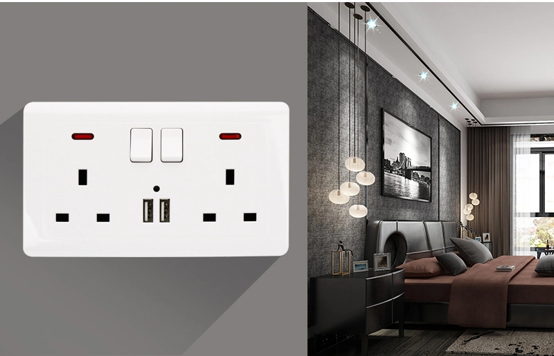 Dual Switched 13A Wall Power Socket with 2 USB Ports