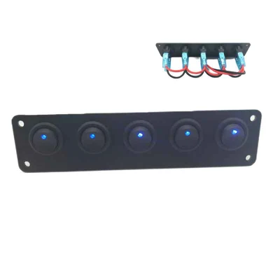 5 ギャングスイッチパネル 12V ロッカースイッチパネル青色 LED スイッチパネルトラック RV