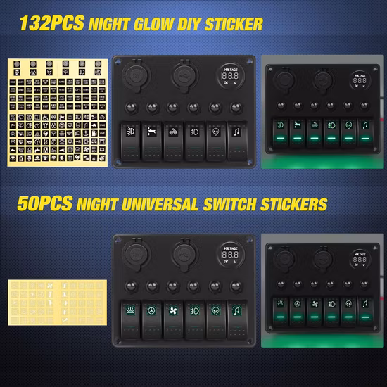 8 ギャング スイッチ パネル、7* デュアル LED オン